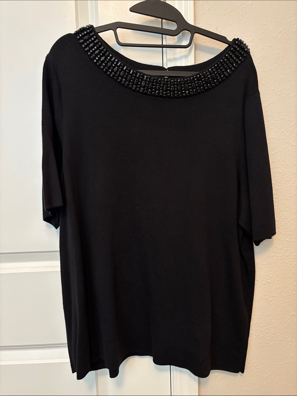Talbots 2X Black Beaded Boatneck Women's Top